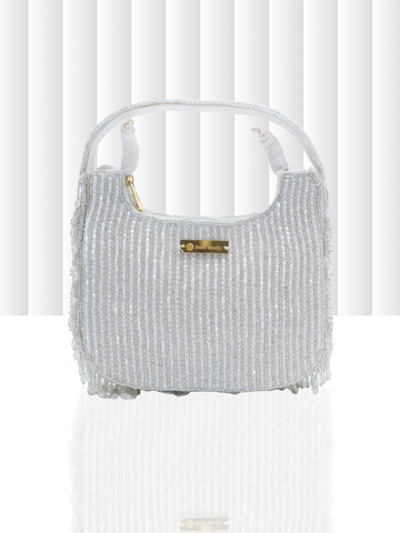 Beaded Hobo Bag White