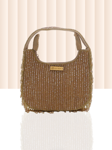 Beaded Hobo Bag Gold