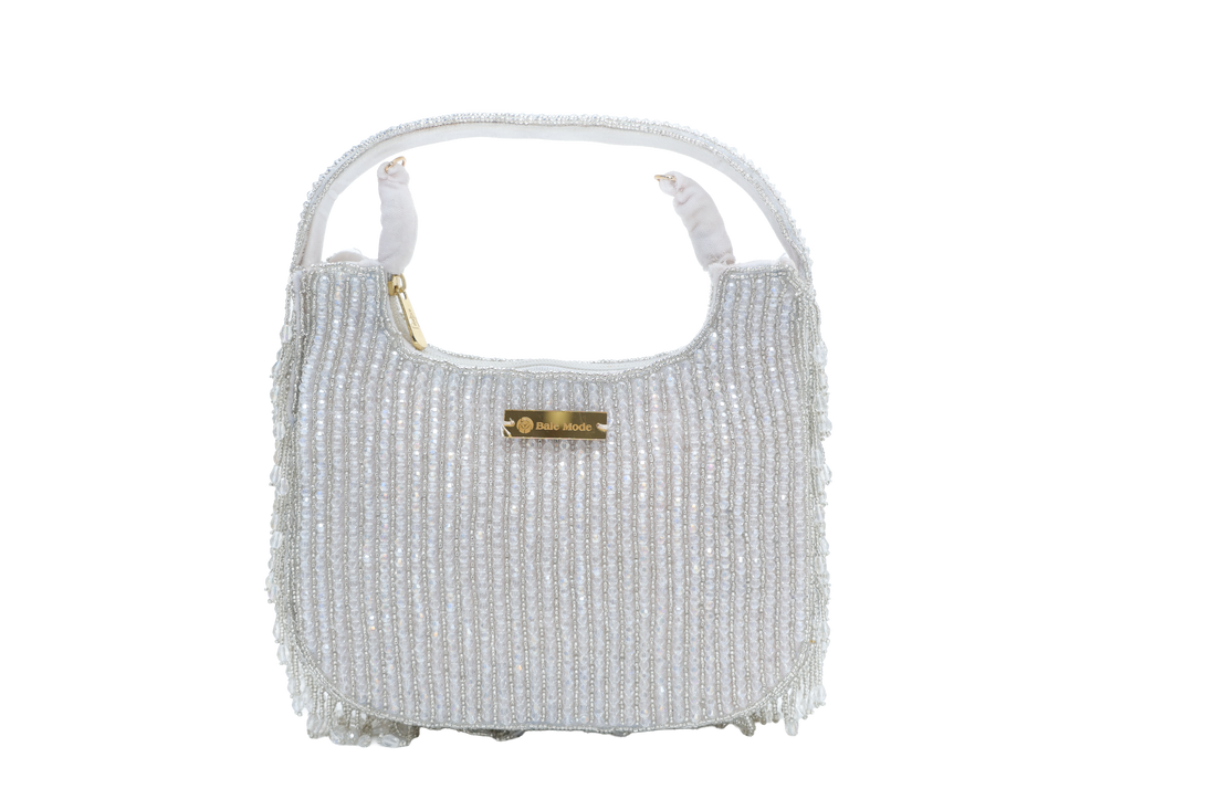 Beaded Hobo Bag White