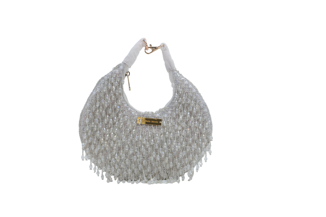 Beaded Hobo Bag 2 White